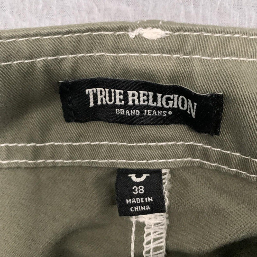 True Religion Cargo Pants Sz 38x32 Green Utility Streetwear White Stitching - Picture 5 of 11